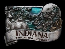 ND03149 VINTAGE 1984 INDIAN THE GREAT ESCAPE DEER DUCKS BELT BUCKLE