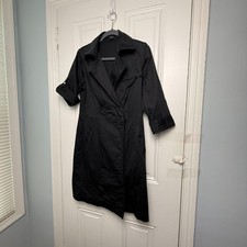 Ann Taylor Shirt Dress Womens 8 Black Preppy Roll Tab Sleeve V Neck Collared