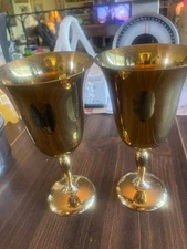 2 Hollowware by DIRILYTE-DIRIGOLD Wine Goblet Glass 6.5” High- brass