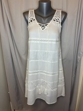 Miss Me Off White  Eyelet Sleeveless Boho Cowgirl Short Dress Sz S Bohemian