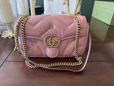 Authentic Gucci GG Marmont Small Pink Shoulder Bag