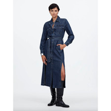 Madewell Denim Tie Waist Midi Shirtdress Avenida Wash Blue Long Sleeve XS NWT