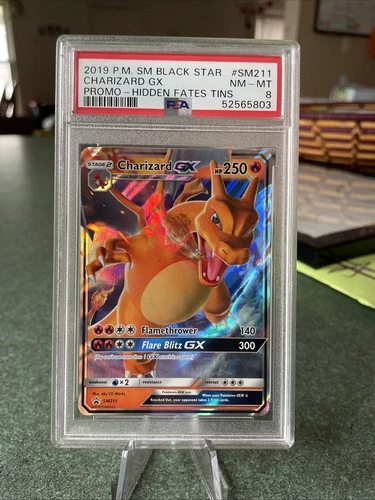 2019 Pokémon Charizard GX SM211 Promo Hidden Fates Tins Holo Rare  PSA 8