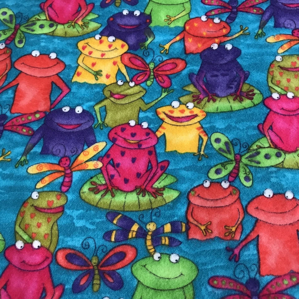 Vtg Michael Miller Fabric Flannel F#814 Whimsical Giddy Frogs 4 yards x 43" wide - Image 4 of 4