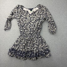 Polo Ralph Lauren Dress Girls 8 Blue Floral Smocked Ruffle Hem 3/4 Sleeve Boho