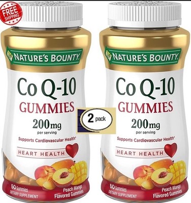 2 Pack CoQ10 Coenzyme 200mg 120 Gummies (2x60) Heart Health, Peach Mango Flavor