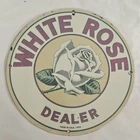 Vintage White Rose Porcelain Sign - Classic Americana Collectible for Bidding