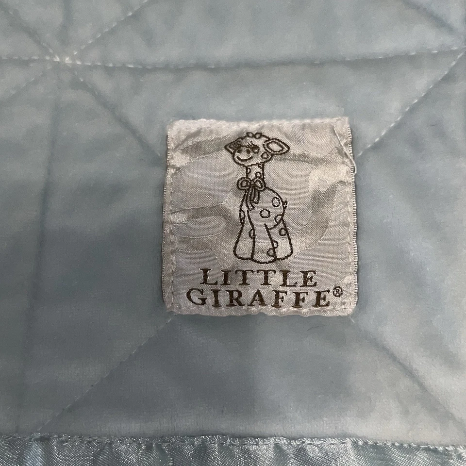 Little Giraffe Baby Blanket 35 X 30 Luxe Cornflower Light Blue Satin Trim Crib - Image 2 of 4