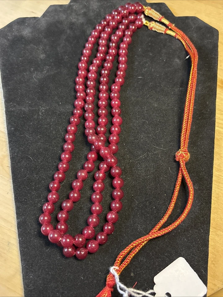 Collar de cuentas de rubí genuino de 2 hilos con cordón de seda ajustable estilo joyería india Foto 2 de 2