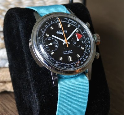 Vulcain 1376 Black Dial Chronograph Manual Wind Men's Watch Serviced