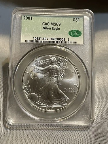 2001 American Silver Eagle ASE 1oz .999 Silver MS69 CAC Graded
