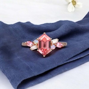 Authentic 14k Rose Gold 7X5 mm Pear Cut Smokey Quartz Diamond Bridal Matching Ring Set