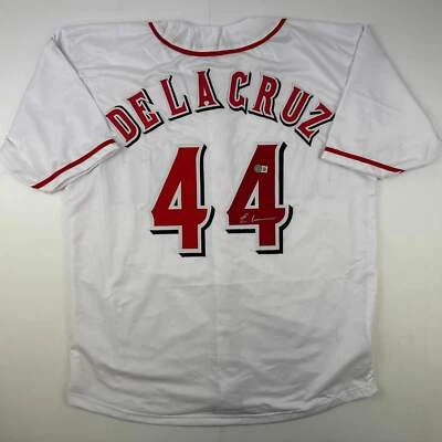 HOFSM.COM HALL OF FAME SPORTS MEMORABILIA Autographed/Signed Elly De La Cruz Cincinnati White Baseball Jersey Beckett COA