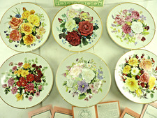 e0214) 6 x ROSEN Sammelteller Franklin Mint Rosanne Sanders Goldrand + Wandhalte