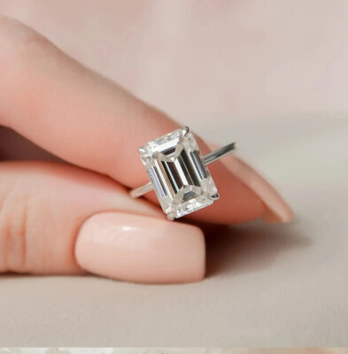 4Ct White Emerald Cut CZ Hidden Halo Women's Wedding Ring 925 Sterling ...