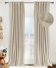 Oatmeal Linen Blackout Curtains 96" Long, Thermal Insulated, 2 Panels Set