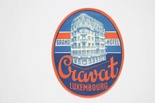 1950s Luggage Label CRAVAT GRAND HOTEL Luxembourg Travel Design Original