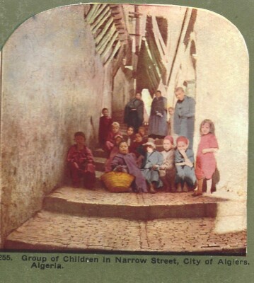 Children in Narrow Street, City of Algiers, Algeria, c1900 Stereoview Card