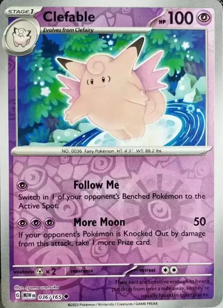 Reverse Holo Clefable 036/165 Uncommon Scarlet and Violet 151