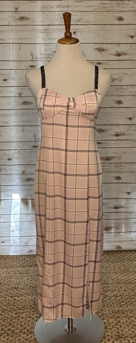 Urban Outfitter Y2K Clueless-inspired pink plaid slip maxi dress Size Medium