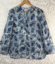 Tory Burch Size 6 Blue Baltic Sea Dream Catcher Long Sleeve Tunic Top V-Neck