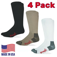 4 Pairs Wrangler Riggs Mens Non-Binding Cotton Cushion Work Boot Warm Socks