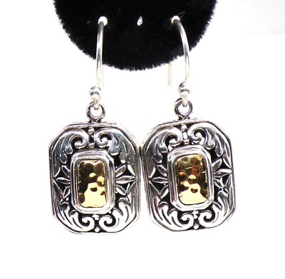 925/18k Gold Samuel B gehämmerte Struktur Schnörkel Ohrhänger