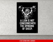 Lion Gym Banner - Motivational Weightlifting Wall Art for Home Garage Gym Decor