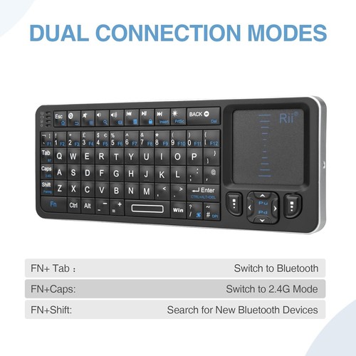 Mini Teclado Bluetooth Rii K06, Teclado Inalámbrico 2.4GHz con Control Remoto IR,... - Imagen 3 de 7