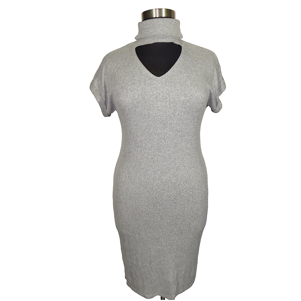Lane Bryant Gray Stretch Knit Turtleneck Bodycon Midi Dress Plus Size 14-16