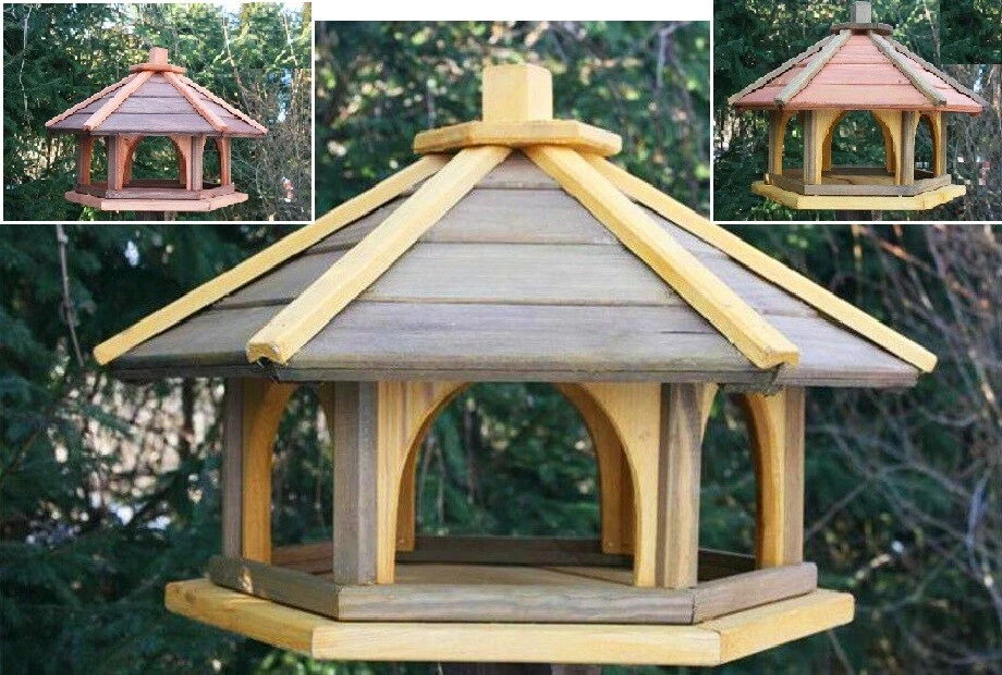 Vogelhaus aus Holz KL, natur Vogelfutterhaus,Holzvilla,Futtertrog,Vogelstation - Bild 2 von 2