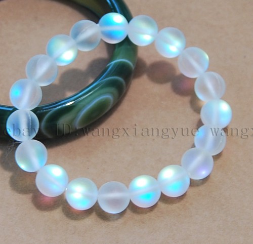 6/8/10/12mm White Gleamy Rainbow Moonstone Round Gemstones Beads Bracelet AAA - 第 6/11 張圖片
