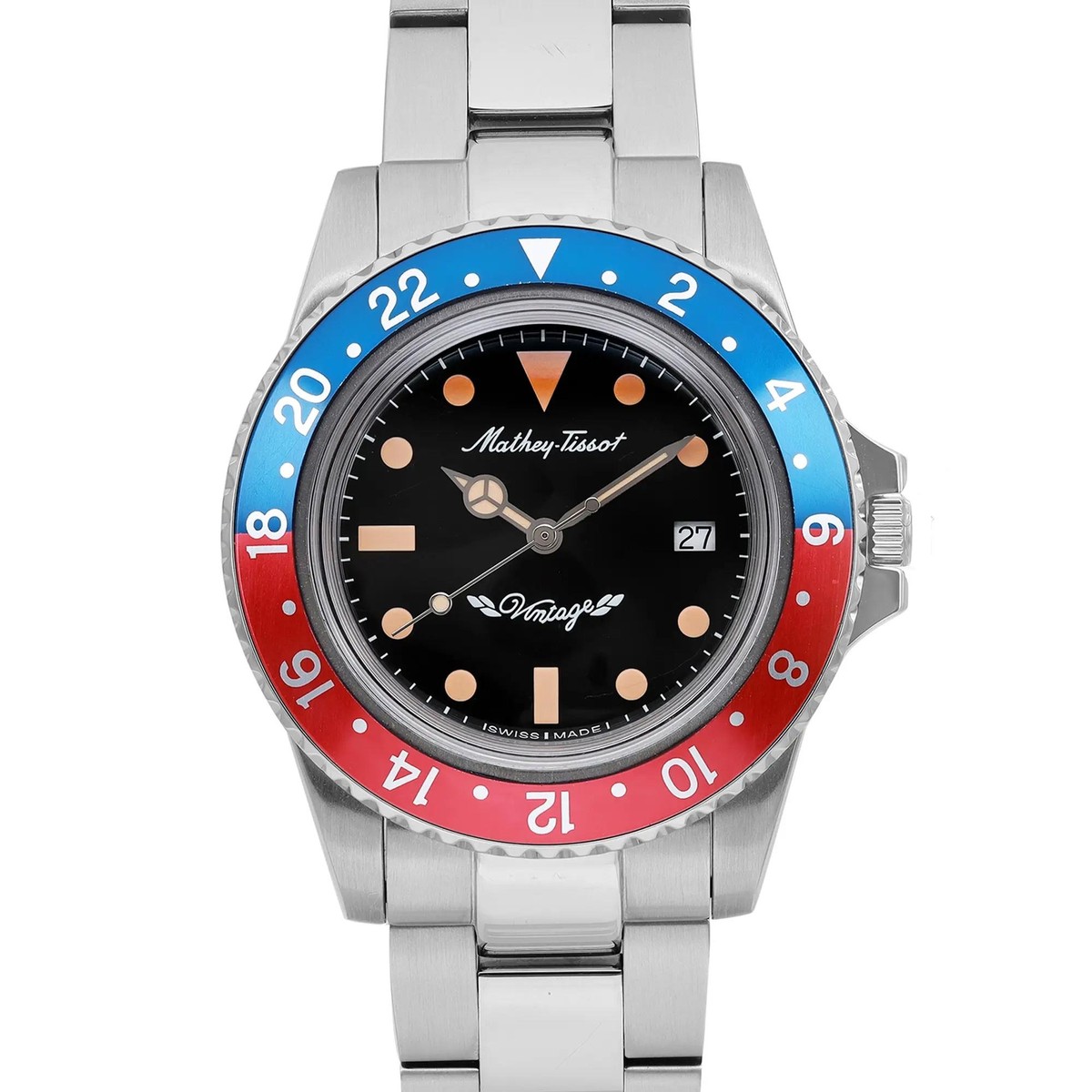 Mathey-Tissot Vintage Steel Pepsi Black Dial Quartz Men Watch