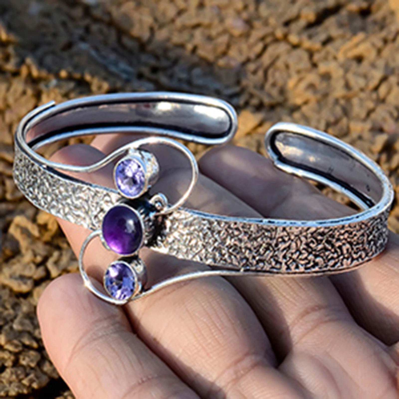 VALENTINO Braccialetto fatto a mano in argento sterling 925 con pietra preziosa taglio ametista e ametista x444