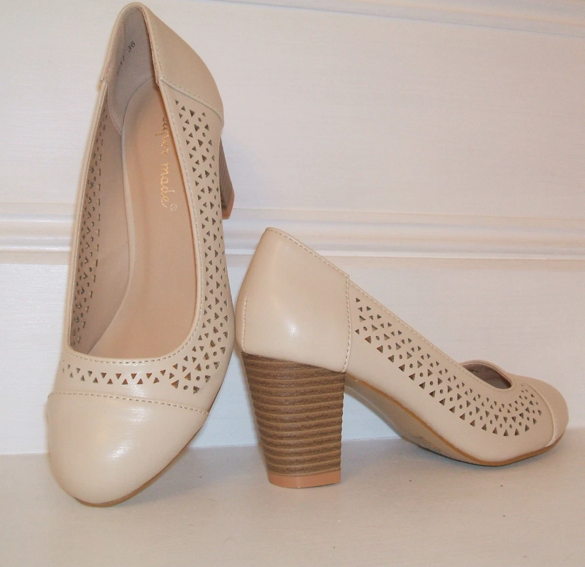 Beige court sale shoes mid heel