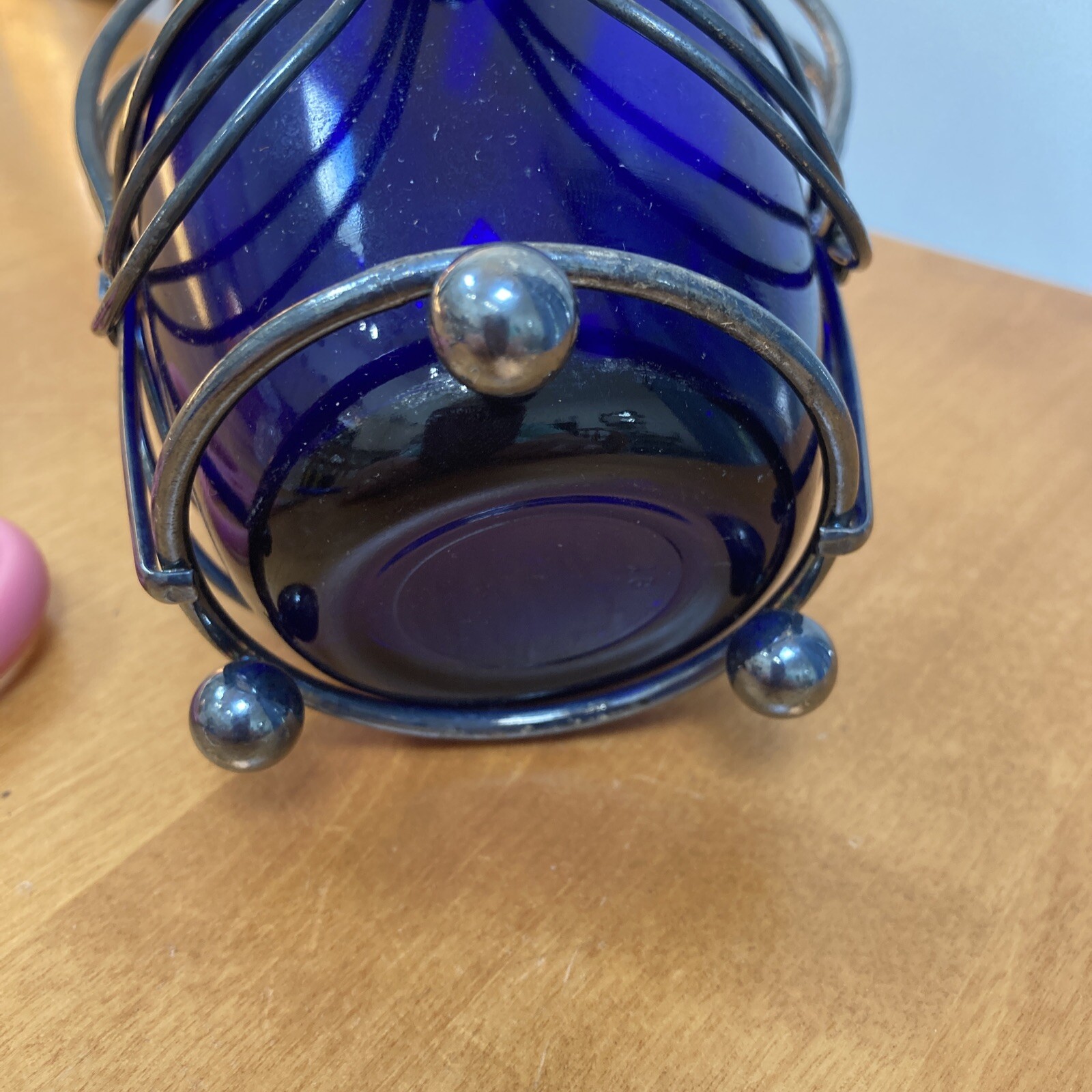 Cobalt Blue Glass Votive Tea Candle Holder with Metal Stand Holder  6 1/2&rdquo; Tall