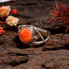 Orange Oyster Shell Ring 925 Sterling Silver Promise Boho Rings Gift for Her
