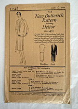 Vintage 1920's New Butterick Pattern 1743 - Bust 40" - One Piece Dress/Frock
