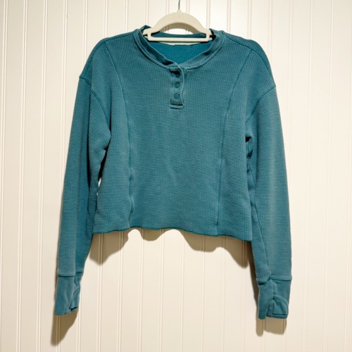 Athleta Girl Teal Settle In Waffle Sweatshirt Girls 14 - Picture 2 of 7