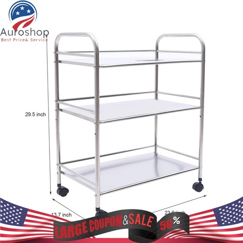 Carro de cocina con estante de 3 niveles de acero inoxidable con carro utilitario rodante de 4 ruedas - Imagen 3 de 12