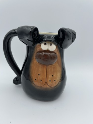Douglas Pottery Black Dog Cartoon Whimsy Ceramic Coffee Mug Signed
