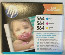 NEW HP 564 3-Pack CYAN/YELLOW/MAGENTA Ink Cartridges + Photo Paper J2X80AN