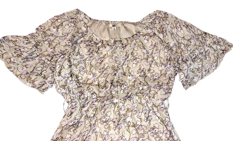 Womens YA Los Angeles beige purple floral boutique dress SMALL boho western - Image 3 of 4