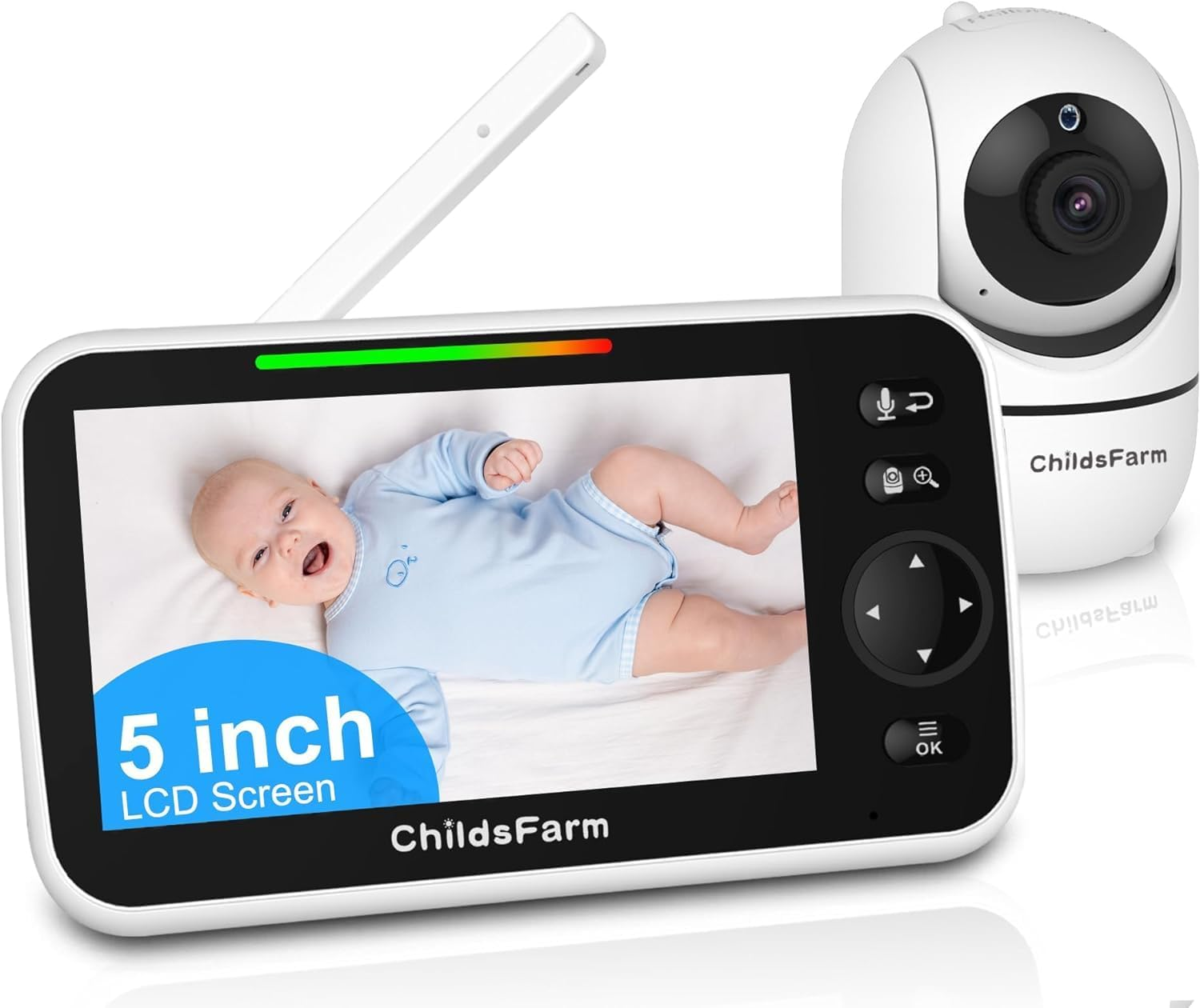 Video Baby Monitor, 5’’ Screen with 30-Hour Battery, Video Baby Monitor with Cam