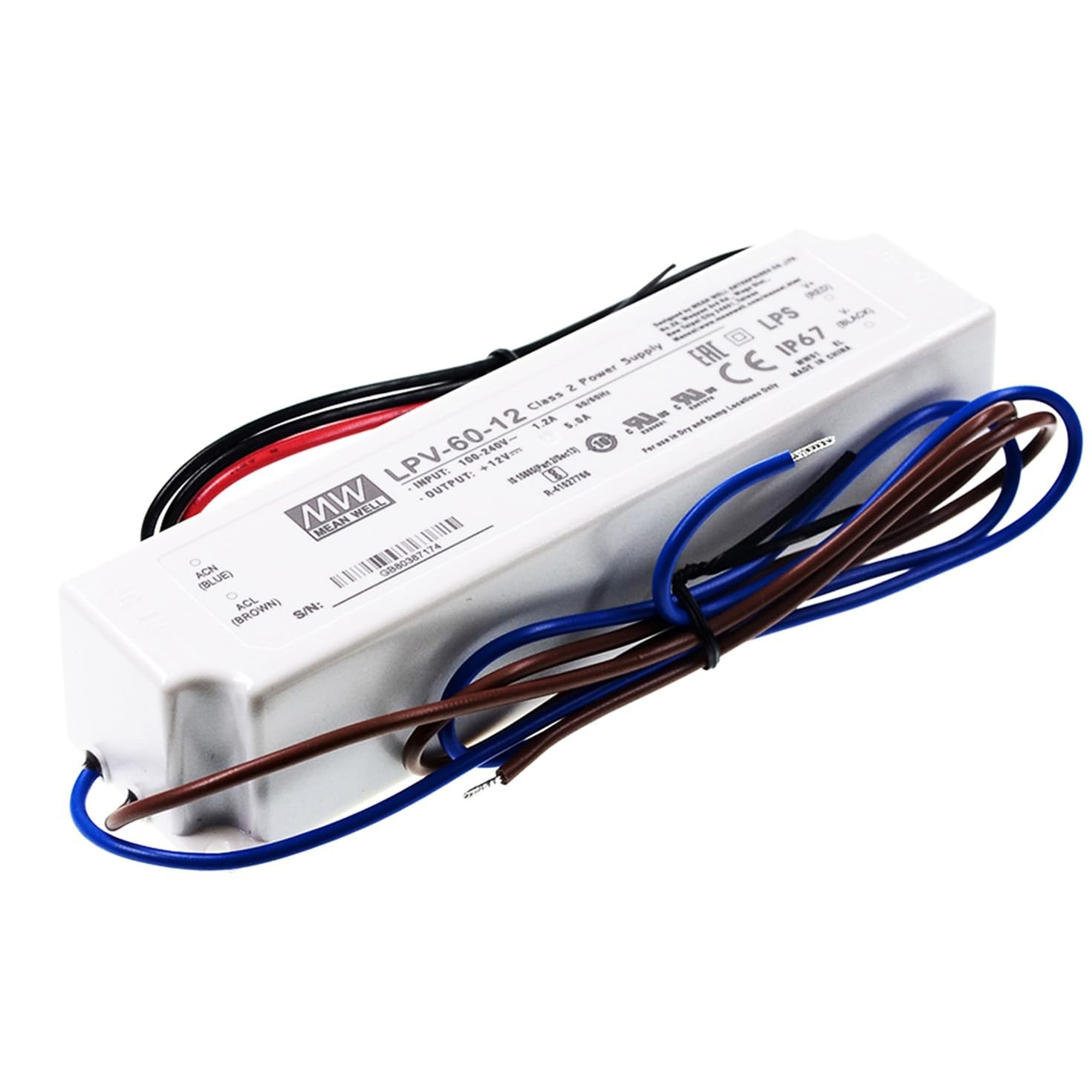 MEAN WELL LPV-60-12 Sealed Panel Mount LPV Series AC-DC 60w 12-volt 5-Amp Power