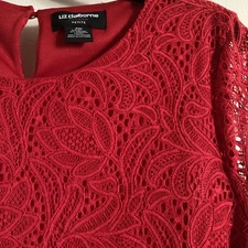 Red Tulip Lace Liz Claiborne Petite Med Short Sleeve Blouse NEW