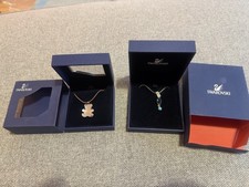 Swarovski Crystal Necklace 2 Set With Original Boxes Bear Pendant/Green Crystal