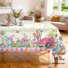 Waterproof Easter Egg Tablecloth - Spring 84" x 60" - Rectangular Gnome