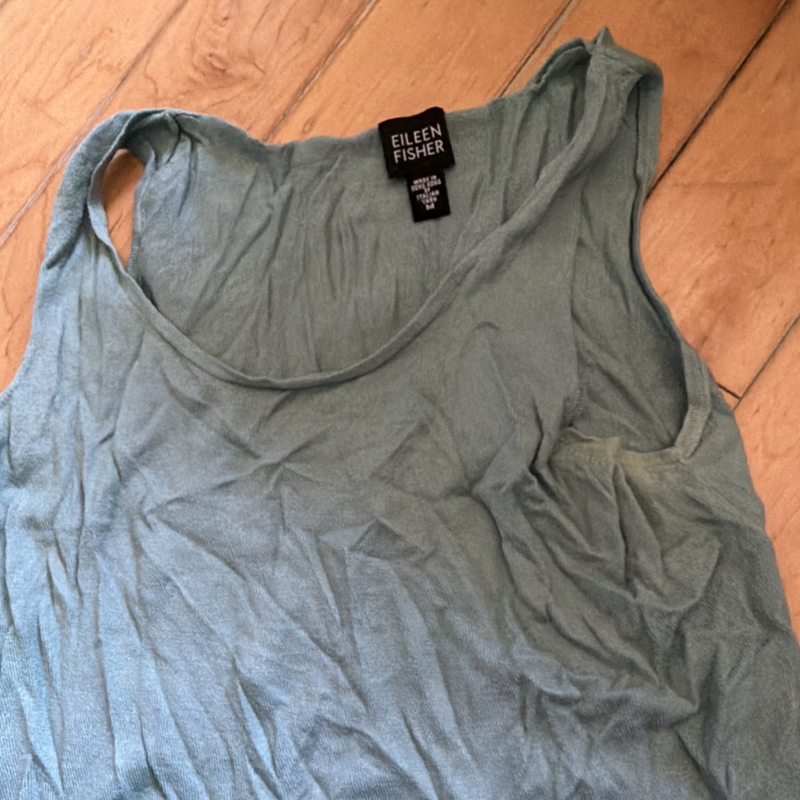 Eileen Fisher Green Women's Solid Silk Scoop Neck Sleeveless Regular Size M Tank