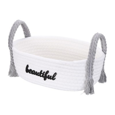 Rectangular Rope Basket, 11x5.9x7.1 Inch Small Woven Baskets, White/Gray